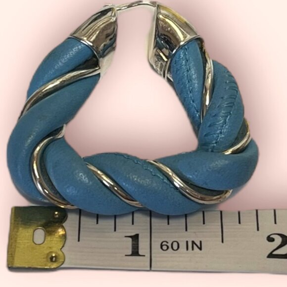 BOTTEGA VENETA Twist Blue Leather Huge Large Hoop *Single* Earring Designer - Picture 6 of 6